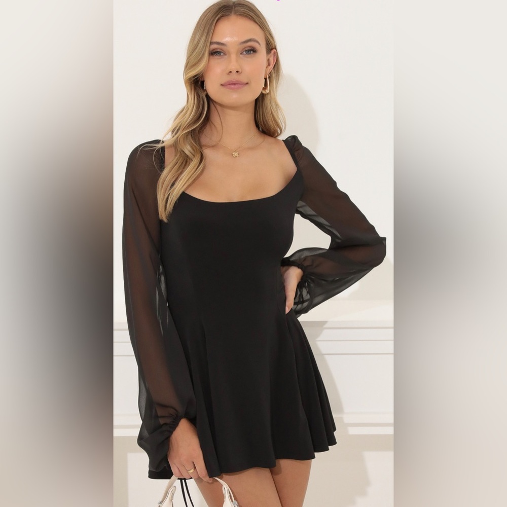 Lucy in the Sky Mehi Chiffron Puff Sleeve Dress in Black